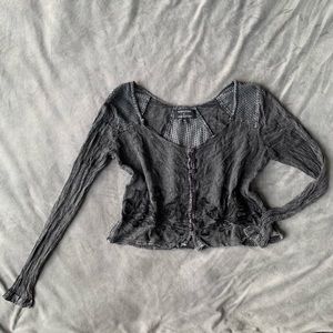 Minkpink x UO gray button up cardigan net back